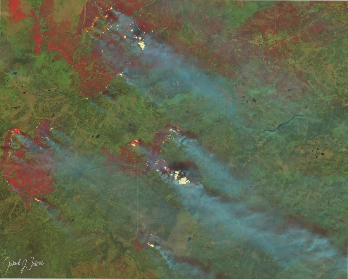 Forest fire in the Northwest Territories, Canada, Copernicus Sentinel-2 L2A, 23 August 2023
