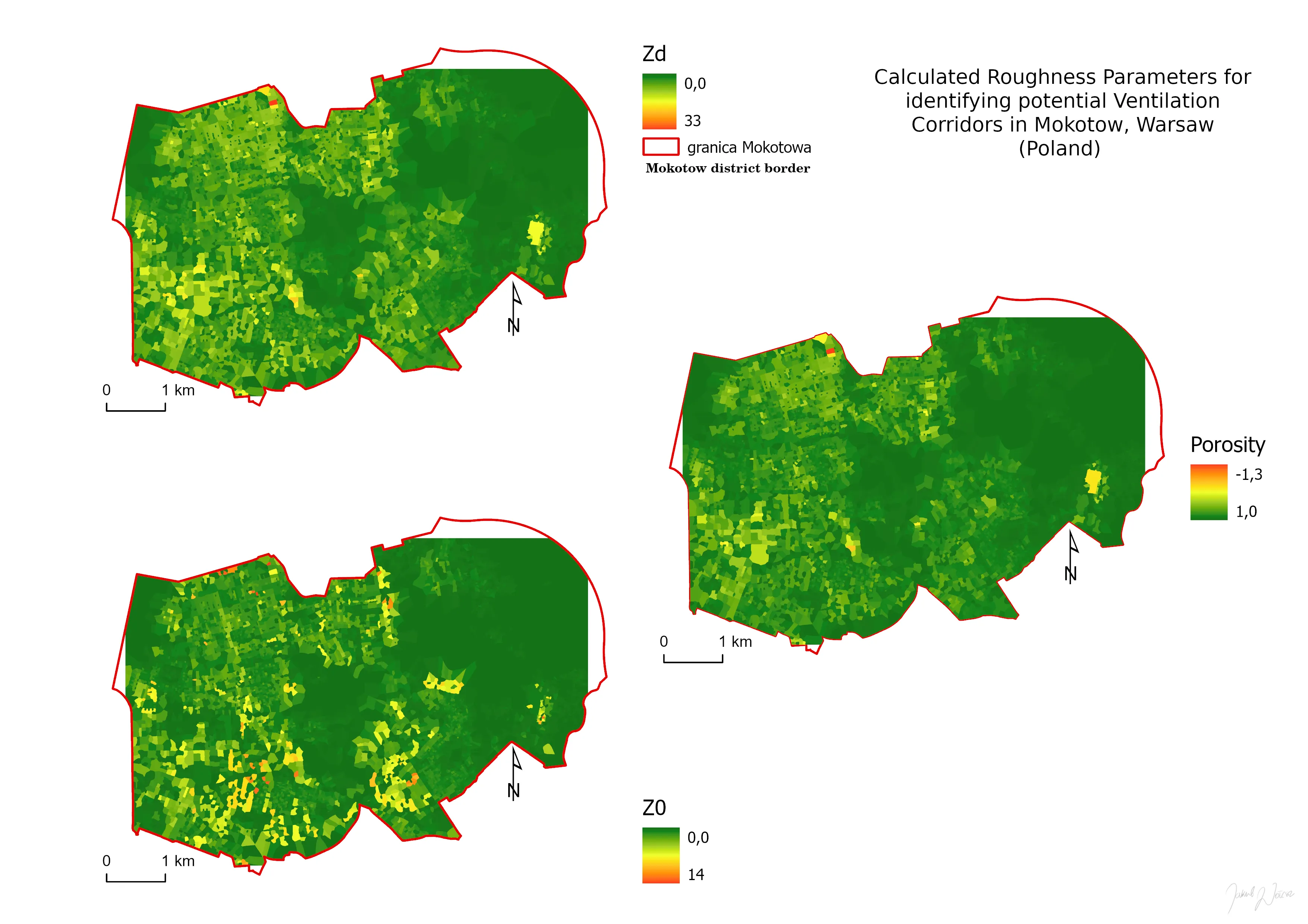 Roughness indices computed for the Mokotów district of Warsaw